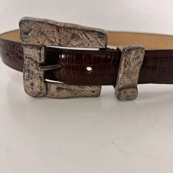 Kenneth Cole Brown Leather Animal Print Big Buckle Belt - Picture 2 of 5